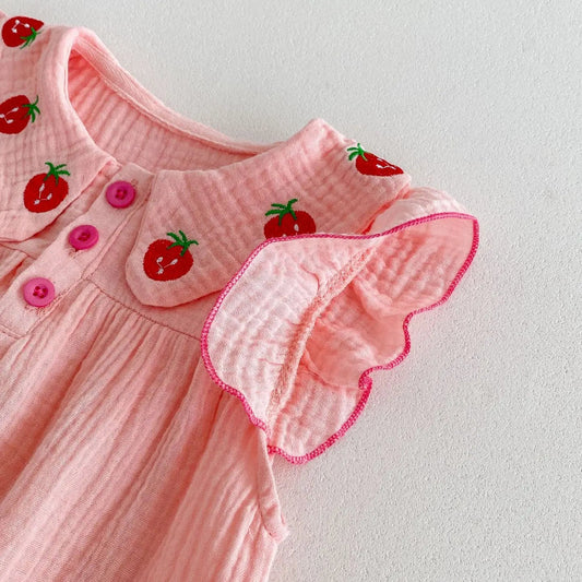 Baby Strawberry Collar Romper with Headband