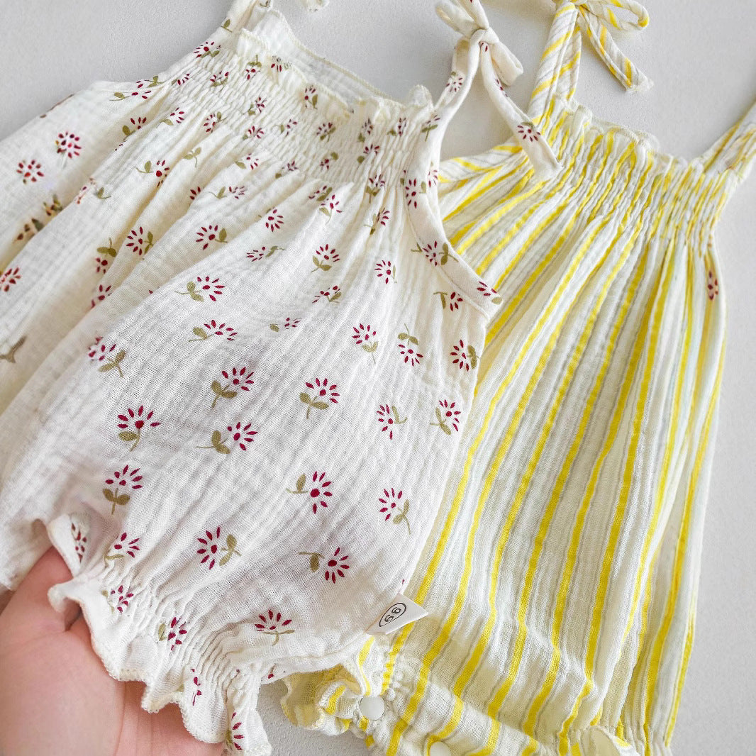 Summer Toddler Floral Stripe Bow Romper