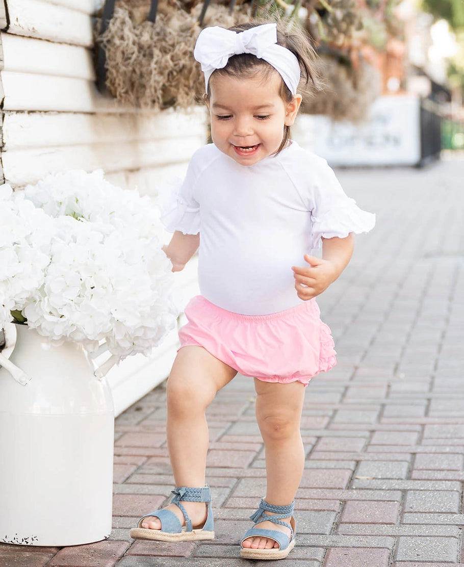 Baby Girls Baby Pink Woven Ruffle Bloomer