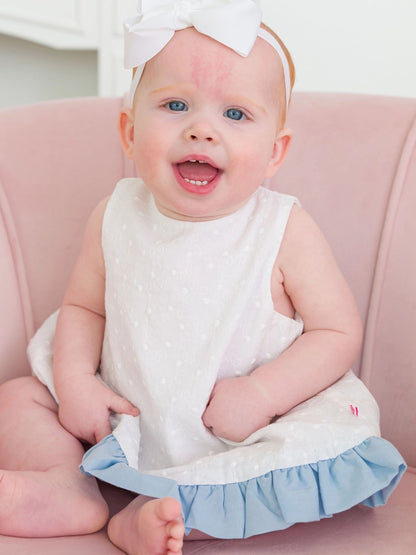 Baby Girls White & Light Blue Swiss Dot Swing Top & Bloomer Set