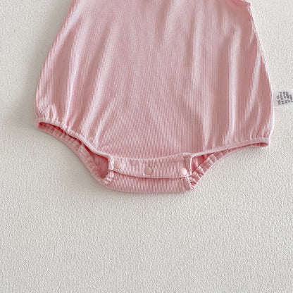 Baby Girl Sleeveless Bodysuit White Pink Lace Ruffle Sleeves