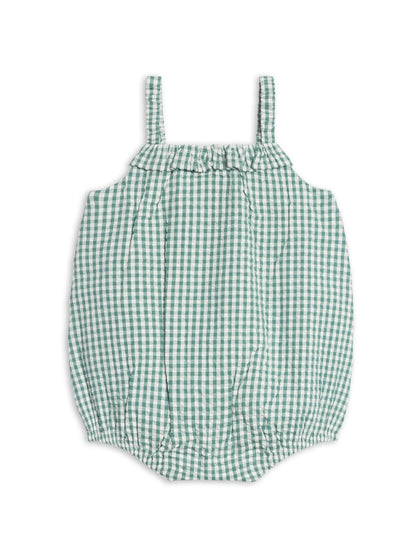 Rosalie Seersucker Ruffle Bubble Romper - Laguna Gingham