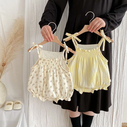 Summer Toddler Floral Stripe Bow Romper