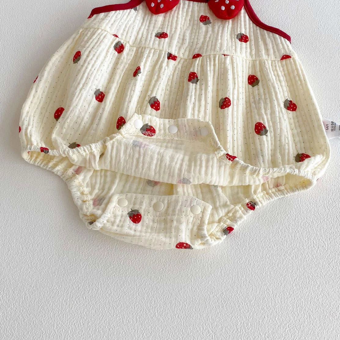 Baby Girls Strawberry Waffle Romper Red Bow Straps