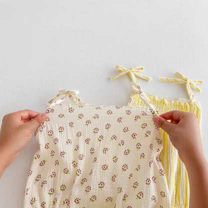 Summer Toddler Floral Stripe Bow Romper