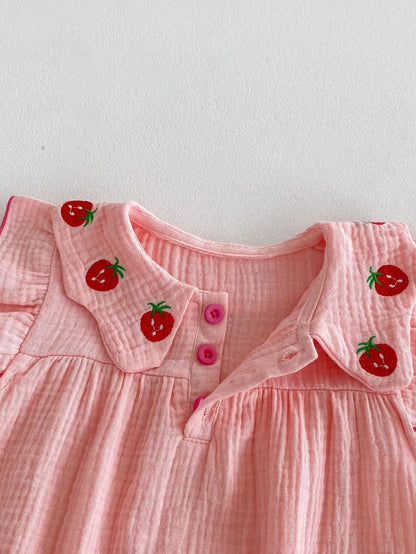 Baby Strawberry Collar Romper with Headband