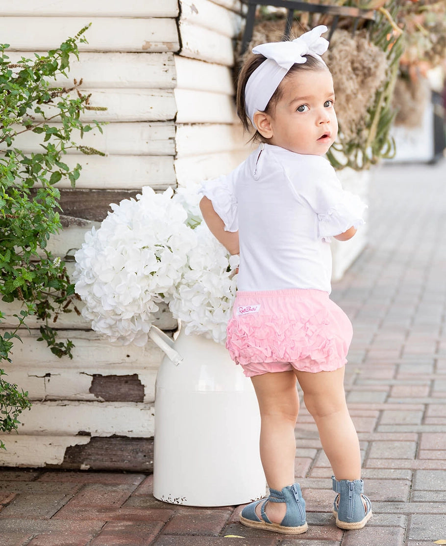 Baby Girls Baby Pink Woven Ruffle Bloomer
