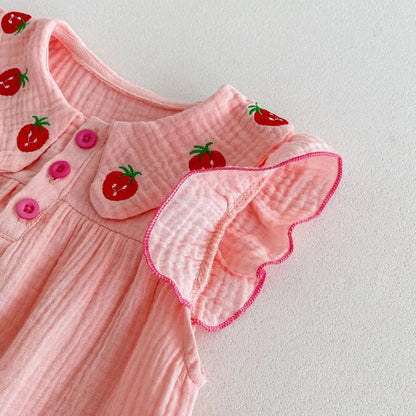 Baby Strawberry Collar Romper with Headband