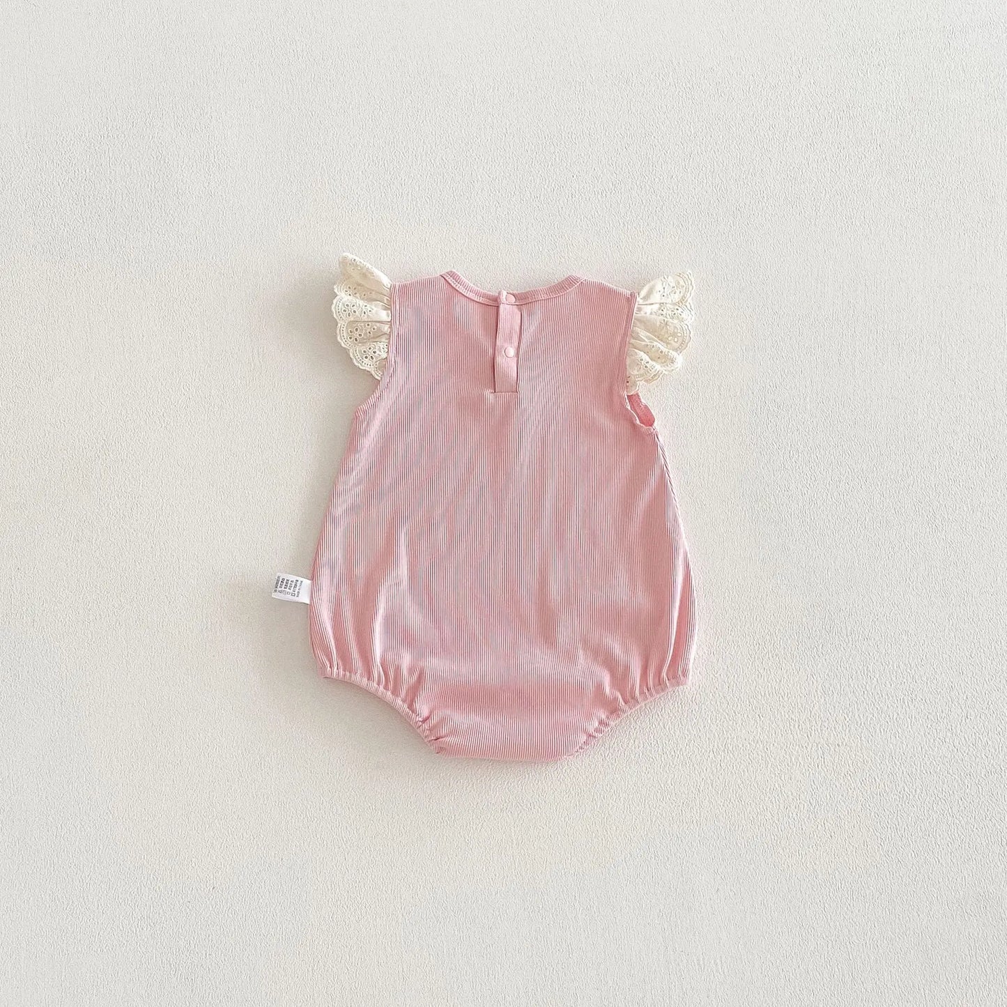 Baby Girl Sleeveless Bodysuit White Pink Lace Ruffle Sleeves