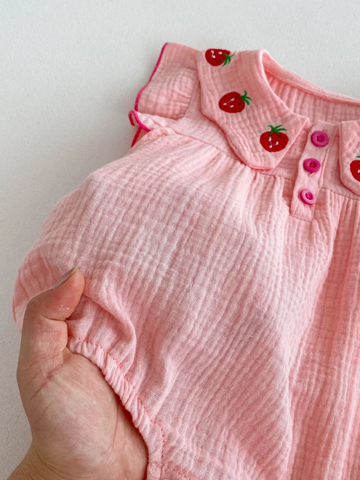 Baby Strawberry Collar Romper with Headband