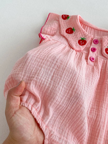 Baby Strawberry Collar Romper with Headband