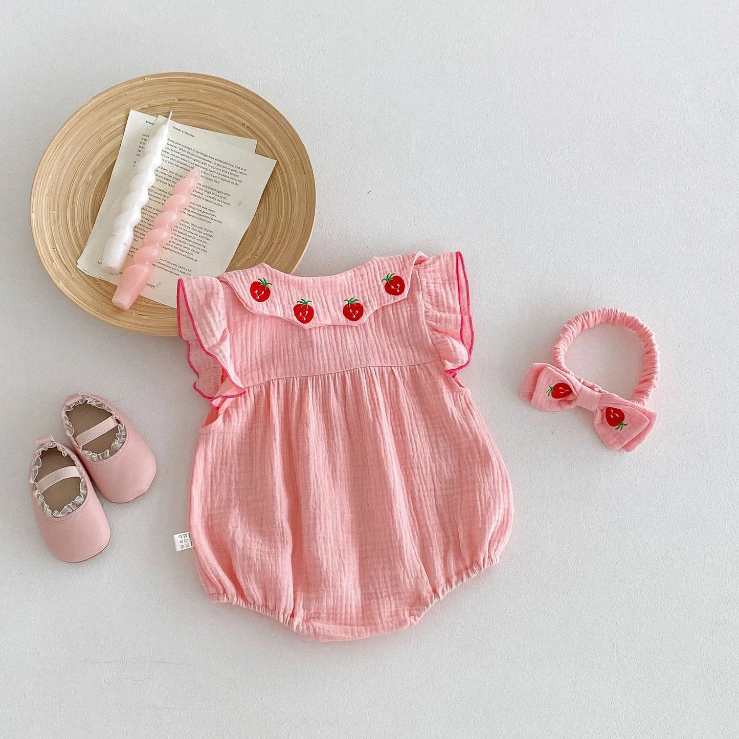 Baby Strawberry Collar Romper with Headband