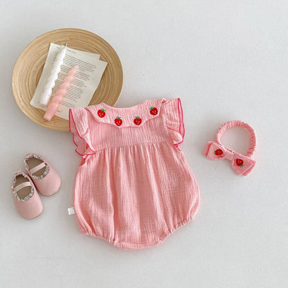 Baby Strawberry Collar Romper with Headband