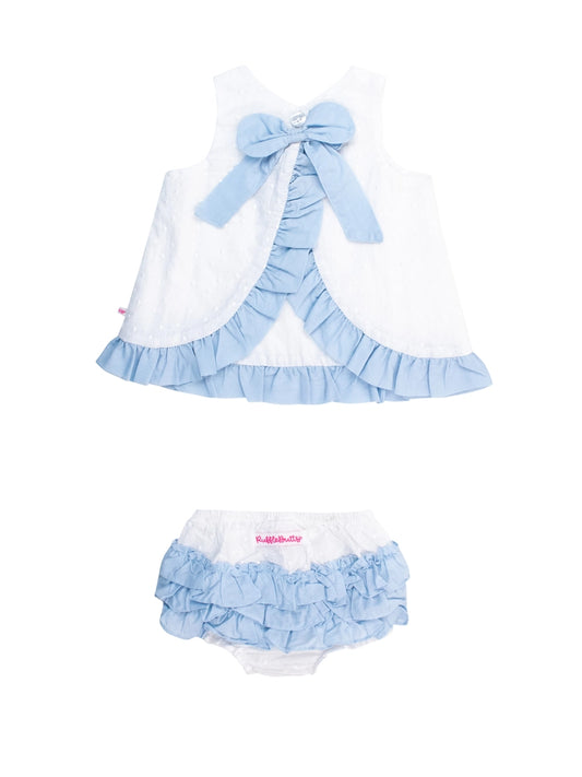 Baby Girls White & Light Blue Swiss Dot Swing Top & Bloomer Set