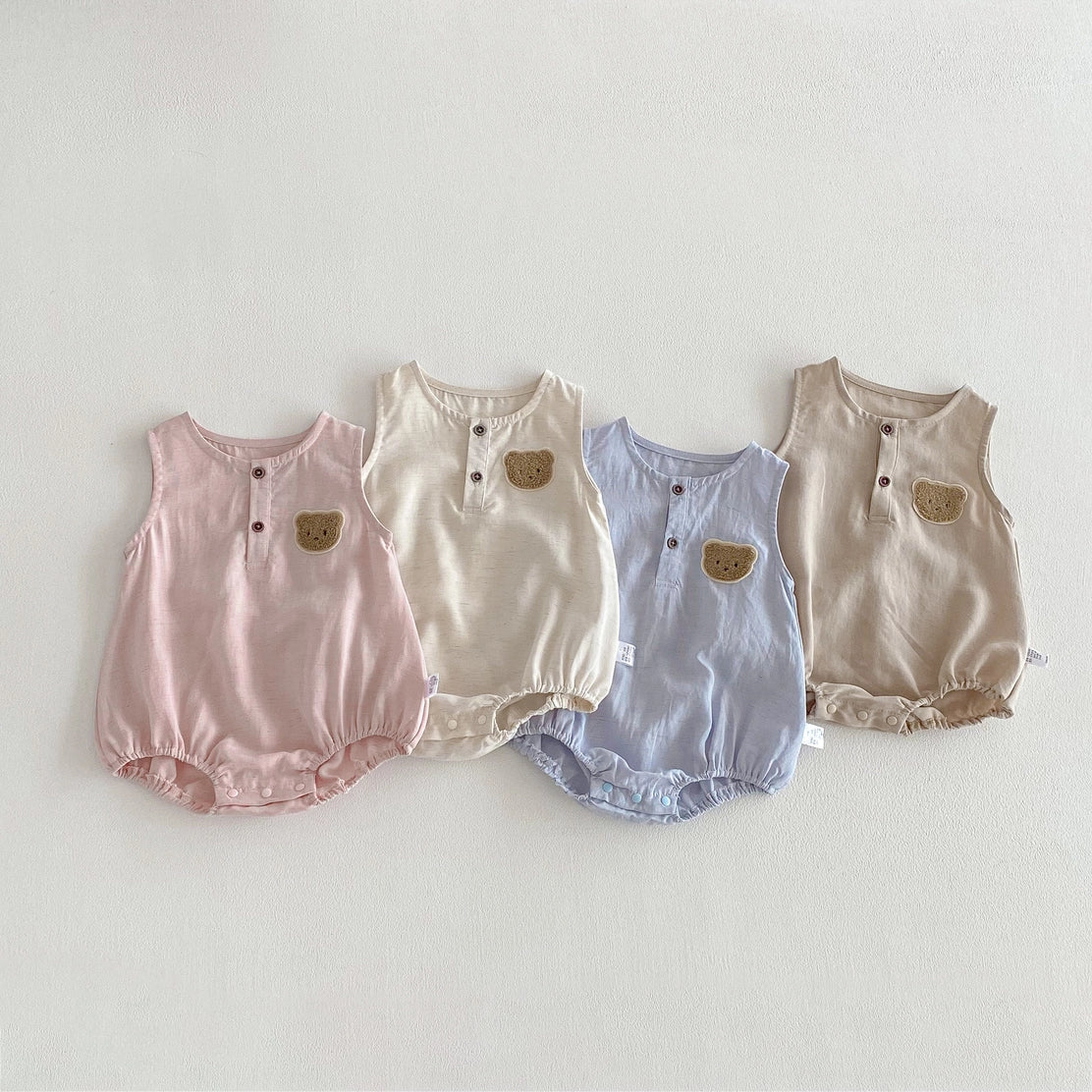 Cute Sleeveless Infant Romper Bear Embroidery Multi Colors