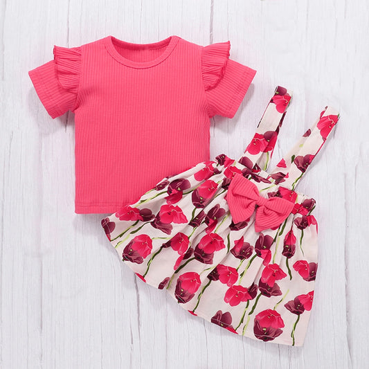 Pink Floral 2pcs Baby Dress Set