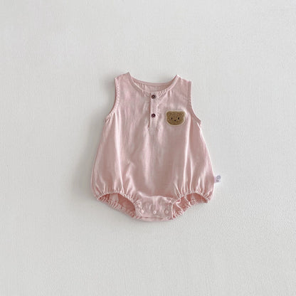 Cute Sleeveless Infant Romper Bear Embroidery Multi Colors