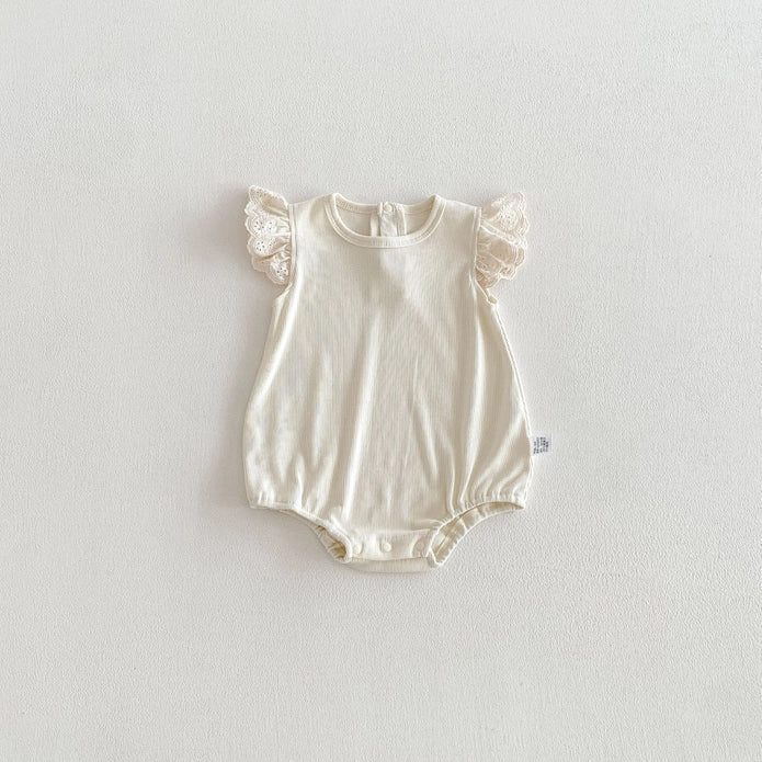 Baby Girl Sleeveless Bodysuit White Pink Lace Ruffle Sleeves