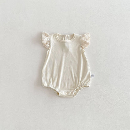 Baby Girl Sleeveless Bodysuit White Pink Lace Ruffle Sleeves