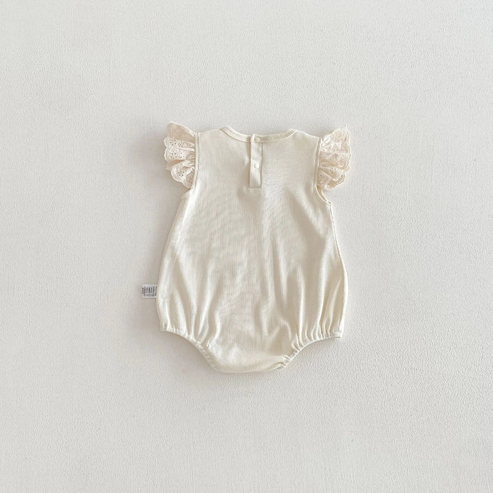 Baby Girl Sleeveless Bodysuit White Pink Lace Ruffle Sleeves