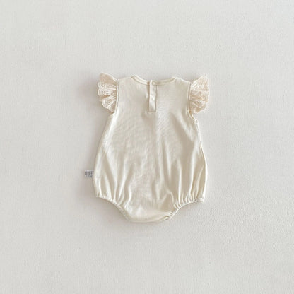 Baby Girl Sleeveless Bodysuit White Pink Lace Ruffle Sleeves