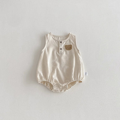 Cute Sleeveless Infant Romper Bear Embroidery Multi Colors