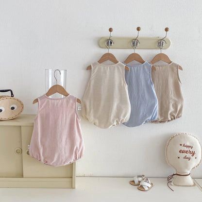 Cute Sleeveless Infant Romper Bear Embroidery Multi Colors