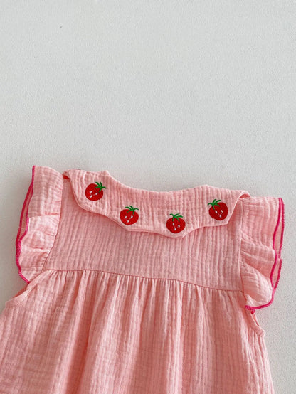 Baby Strawberry Collar Romper with Headband