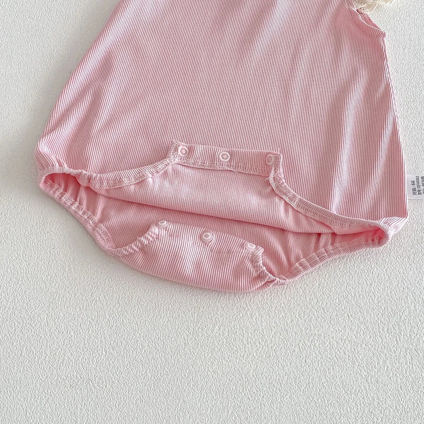 Baby Girl Sleeveless Bodysuit White Pink Lace Ruffle Sleeves