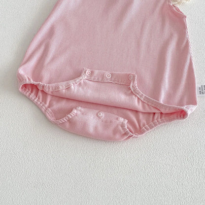 Baby Girl Sleeveless Bodysuit White Pink Lace Ruffle Sleeves
