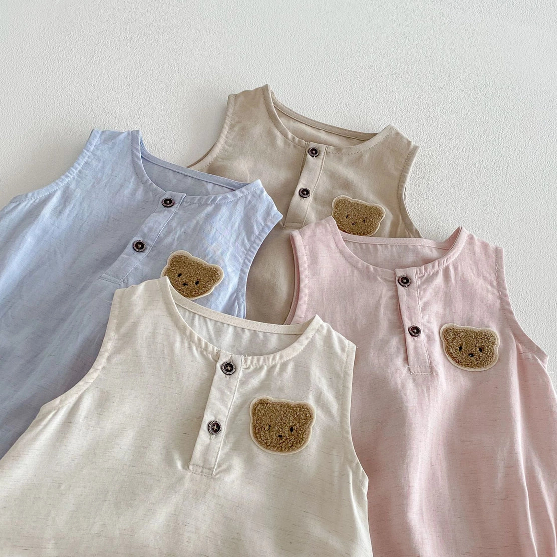 Cute Sleeveless Infant Romper Bear Embroidery Multi Colors